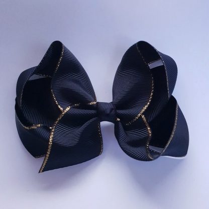 4 Inch Black Bow with Gold Trim
