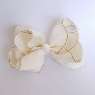 4 inch Light Beige Bow with Gold Trim