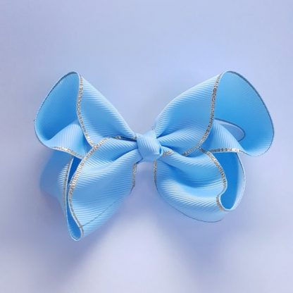 4 inch Light Blue Bow with Gold Trim