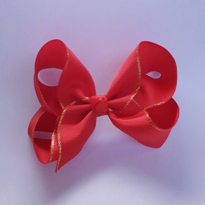 4 inch Red Bow with Gold Trim