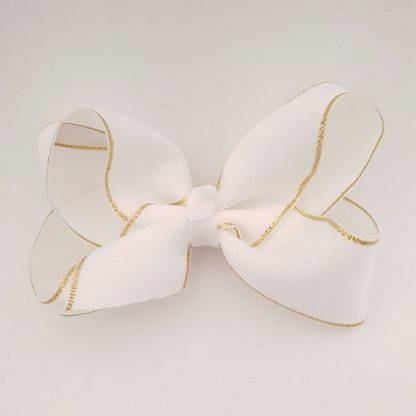 4 inch White Bow with Gold Trim