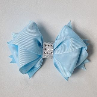 4.3 inch Handmade Blue School Bow with Rhinestones