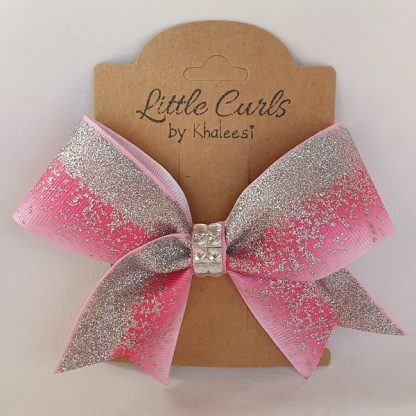 4.5 inch Handmade Pink Mini Cheer Bow with Rhinestones
